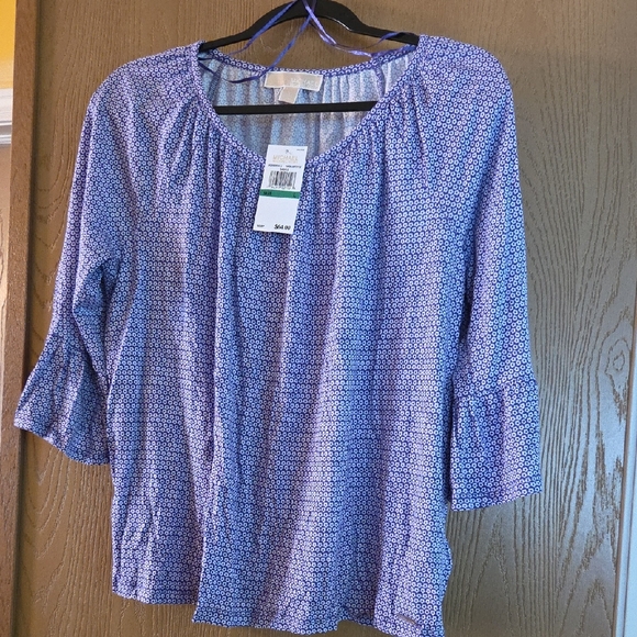 MICHAEL Michael Kors Tops - MICHAEL Michael Kors NWT Purple Pattern Blouse..3/4 ruffle Sleeve...size Lg.